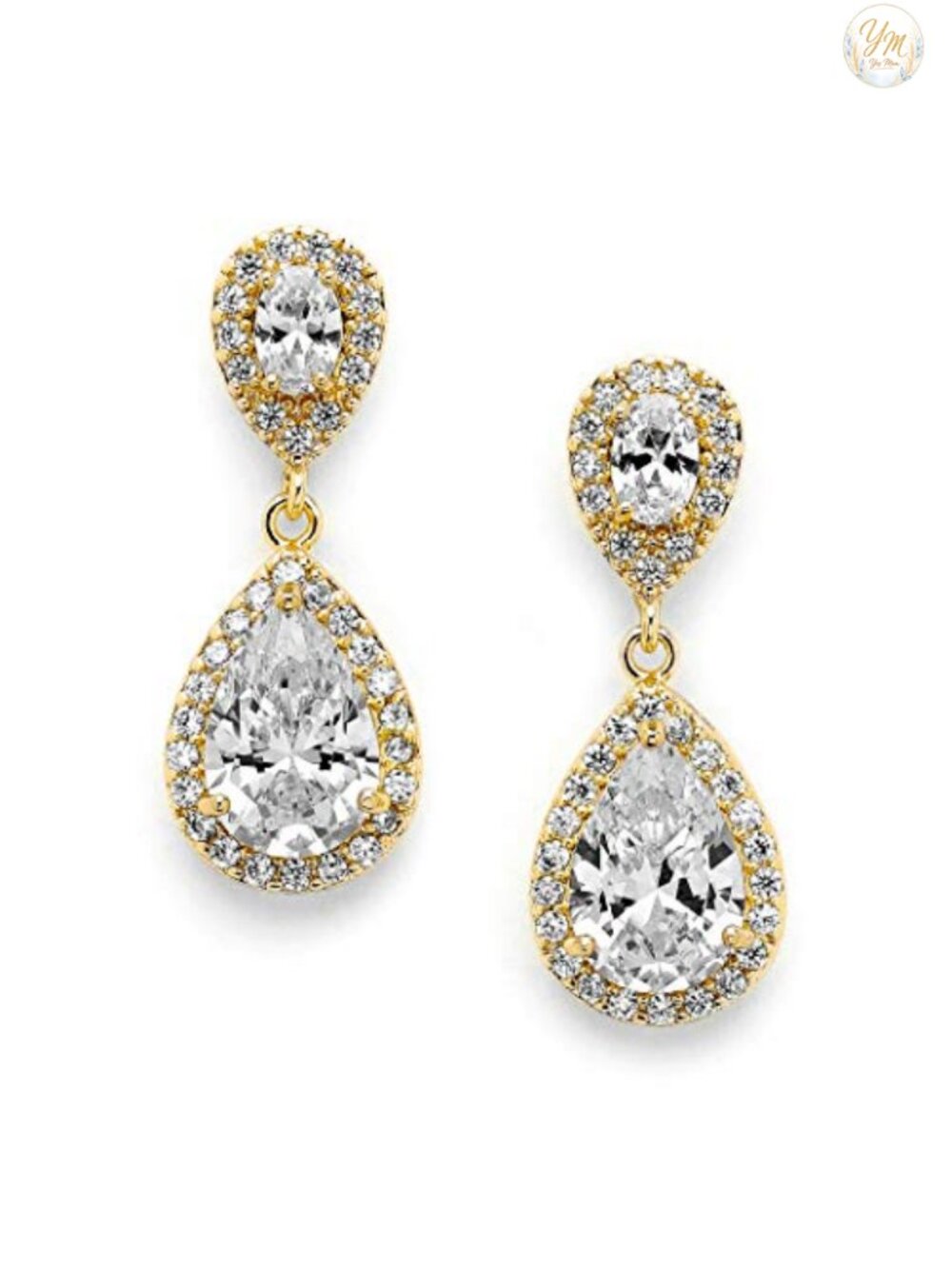 14K Gold Plated CZ Crystal Teardrop Dangle Earrings Bridal Wedding Prom